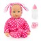 Bayer: Anna First Words Baby Doll - 15" Bunny Pink & White Polka Dot Onesie - Speaks & Open/Closes Eyes, Pacifier & Bottle